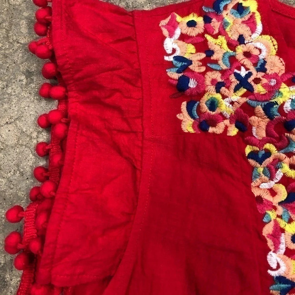 Kirundo Pom Pom Sleeve Shift Dress Women’s Size XL NWOT Red / Embroidery Detail - Picture 5 of 7